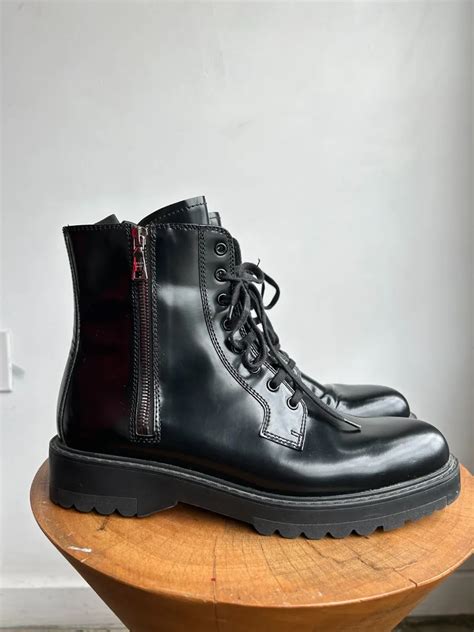 prada black leather side zip boots|prada 55 leather ankle boots.